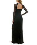 City Studios Juniors Square-Neck Side-Slit Long Sleeve Gown Dress Black 5/6