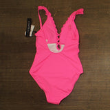 La Blanca Womens Island Goddess Ruffled Plunge One Piece Swimsuit Bright Pink 6