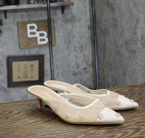 A New Day Womens Delilah Embellished Floral Mule Heels 92245100 Beige Brown 9.5M
