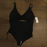 Salt + Cove Ribbed Cutout One-Piece Swimsuit with Drawstrings CWP22184 Black 2X