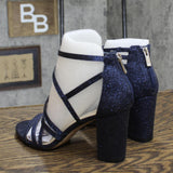 Jessica Simpson Stassey Strappy Block Heel Dress Sandals Shoes Navy Blue 8.5M