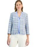 Kasper Tweed 3/4-Sleeve Open-Front Blazer Jacket California Sky Blue Multi 8