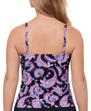 Swim Solutions Paisley-Print Crossover Tankini Swim Top Dancing Paisley Black 18
