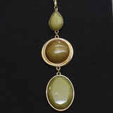 Womens Fashion Stone Pendant Textured Chain Necklace Gold / Green Multi 29" + 3"