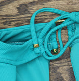 Becca Womens Modern Edge Mira Rib U Buckle Halter Swim Top Peacock Blue Green D