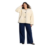 Universal Thread Shearling Button Piped Crewneck Casual Coat Cream Off White M