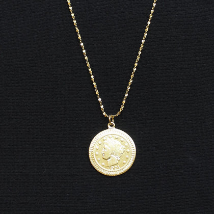"1901" Liberty Coin Medallion Pendant Necklace Gold Yellow 17.5"