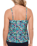 Swim Solutions Womens Printed Ruffle-Tiered Tankini Top Picasso Terazzo Blue 14