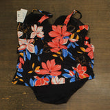 Swim Solutions Size Tiered Floral Print One Piece Swimsuit Floral Park Black 20W