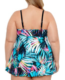 Swim Solutions Tummy Control Empire Swimdress One Piece Fiesta Fronds Blue 22W