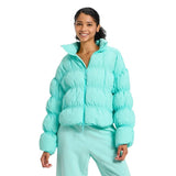 Joylab Loose Fit Mock Turtleneck Double Zipper Puffer Jacket Waterspout Blue L