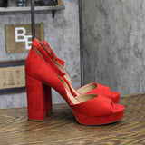 Sun + Stone Womens Reemaa Platform Sandals Open Toe Micro Suede Red 12M