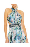 Mac Duggal Floral Metallic Embellished Halter Neck Gown Pastel Multi Blue 4