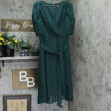 Tommy Hilfiger Self Tie Puff Sleeve Clip Dot Chiffon Midi Dress Spruce Green 14