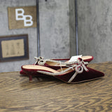 A New Day Crushed Velvet Gwen Rhinestone Bow Kitten Heels Burgundy Red 7.5M
