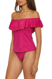 Trina Turk Womens Standard Monaco Ruffle Tankini Swim Top Sangria Pink 12