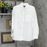 Lands' End Womens Roll Sleeve Linen Button Up Shirt 498793-Sample
