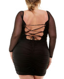 City Studios Trendy Plus Size Emma Ruched Lace-Up Dress 6226AJ5PD1 Black 14W