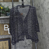 Nina Leonard Womens Coconut Button Stretch Netting Bolero 691446 Navy Blue XL