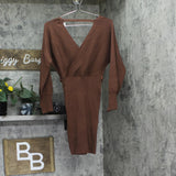 Rosie Harlow Juniors Surplice-Neck Dolman-Sleeve Knit Dress Cappuccino Brown XS