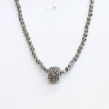 Chico's Beaded Opera Long Necklace with Pave Focal Bead Gray 32" + 5"
