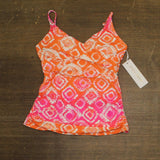 Anne Cole Drape Front Tankini Swim Top Tie Dye Foulard Pink Multi 32C/34B