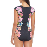 Bleu Rod Beattie Escape Cap Sleeve One Piece Swimsuit Zip Front Black Multi 10