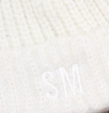 Steve Madden Womens Marled Knit Beanie Wool Blend Logo Natural Off White