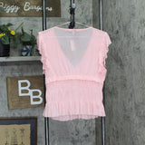 Bar III Womens Mesh Flutter-Sleeve Top Cupid Blush XL
