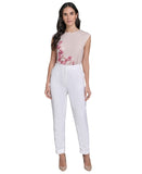Calvin Klein Linen-Blend Mid Rise Slim-Leg Pants T52PA072 White 8P