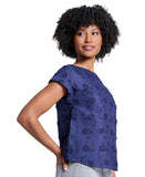 Jones New York Crewneck Textured Blouse Shirt Top Pacific Navy Blue S