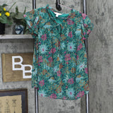 LC Lauren Conrad Womens Short Sleeve Tie Front Lined Shirt Top Green Multi S
