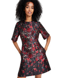 Vince Camuto Womens Floral Jacquard Short-Sleeve Dress VC4M5797 Red Multi 6