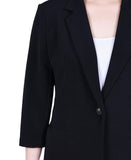 Ny Collection Womens Open Front Blazer Petite Jacket with 3/4 Sleeves Black PM