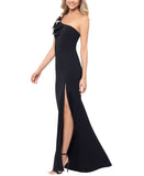 Blondie Nites Juniors Bow-Trim One-Shoulder Embellished Gown Dress Black 9