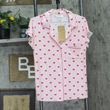 Stripe And Stare and Stare Diamond Heart Frill 2-Piece Pajama Set Pink Red S