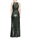 Alex Evenings Neck Front Slit Sleeveless Dress Gown Black / Emerald Green 2