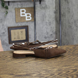 A New Day Twiggy Multi Buckle Mini Heel Flats with Memory Foam Insole Brown 6.5M
