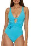 Becca Garden of Eden One Piece Swimsuit 811057 Pool Blue L