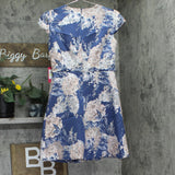 Vince Camuto Womens Petite Jacquard Fit & Flare Dress Blue Floral 4P