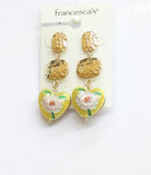 Francesca's Drop Heart Flower Pressed Metal Earrings Gold / Yellow Multi 2"