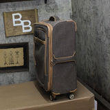 London Fog Herringbone Expandable Spinner Suitcase Luggage Navy Brown 24"