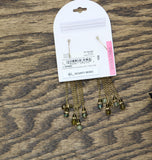 Bijoux Bar Triangle Chain Drop Beaded Dangly Earrings Gold / Blue / Green 4"