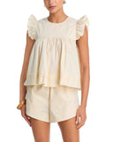 Aqua Womens Crop Cotton Cropped Babydoll Poplin Flutter Top Ivory Off White XS