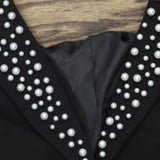 Karl Lagerfeld Paris Imitation Pearl Collar 2-Button Blazer Jacket Black 4