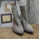 A New Day Womens Gloria Low Shaft Heeled Rhinestones Boots Silver Gray 7.5M