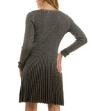 Taylor Womens Petite Metallic Fit Flare Sweater Dress 6750P Brown / Gold PM