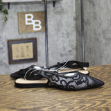 A New Day London Lace Slingback Bow Flats 94303528 Black 9.5M
