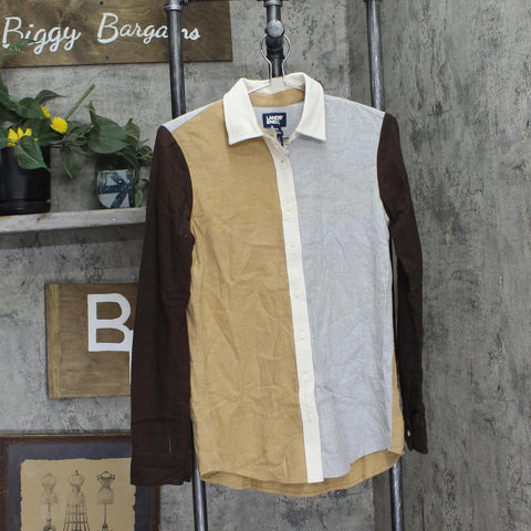 Lands' End Boyfriend Fit Long Sleeve Flannel Button Up Shirt Brown Multi XS