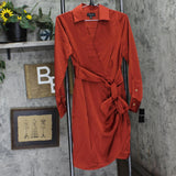 Tahari ASL Womens Collared Long-Sleeve Wrap Dress DEM401-T4 Brick Red Orange 4